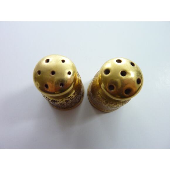 Vintage Miniature Mid-Century Salt Pepper Shakers Gold Ceramic 1 1/2" - Picture 2 of 4